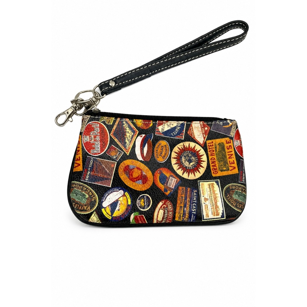 Sydney Love Grand Hotel Villa Wristlet Pouch Wallet Multicolor Travel Stamps VTG
